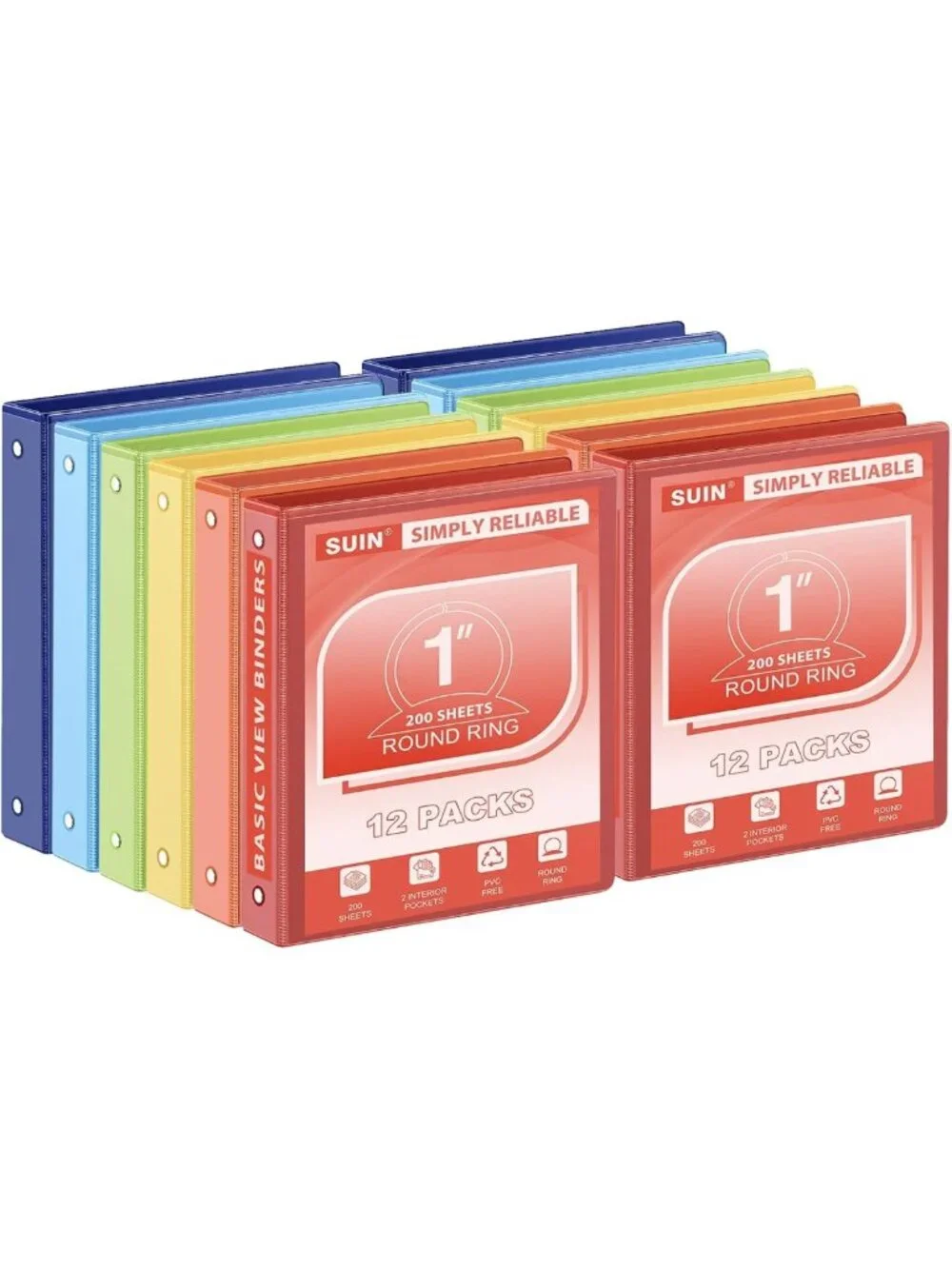 Customizable 1-Inch 3-Ring Binders with Clear View Cover - 12 Pack for